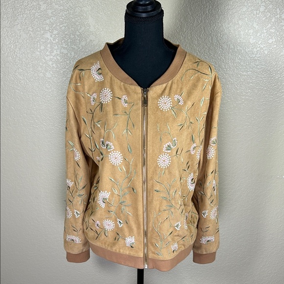 Jackets & Blazers - Floral Embroidered Tan Jacket